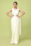 Buy_Sayisha_Off White Chinon, Chiffon, Silk Pre-draped Saree With Sleeveless Blouse _at_Aza_Fashions
