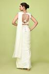 Shop_Sayisha_Off White Chinon, Chiffon, Silk Pre-draped Saree With Sleeveless Blouse _at_Aza_Fashions