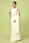 Sayisha_Off White Chinon, Chiffon, Silk Pre-draped Saree With Sleeveless Blouse _at_Aza_Fashions
