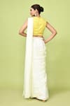 Shop_Sayisha_Off White Chinon, Chiffon, Silk Embroidery Pre-draped Saree With Woven Blouse _at_Aza_Fashions