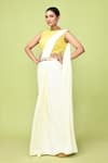 Sayisha_Off White Chinon, Chiffon, Silk Embroidery Pre-draped Saree With Woven Blouse _at_Aza_Fashions