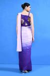 Shop_Sayisha_Purple Chinon, Chiffon, Silk Beads, Ombre Draped Saree With Neck Blouse _at_Aza_Fashions