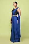 Sayisha_Blue Chinon, Chiffon, Silk Zari One Shoulder Pre-draped Saree With Blouse _at_Aza_Fashions