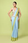 Buy_Sayisha_Sky Blue Chinon, Chiffon, Colorblock Pre-draped Saree With Embellished Blouse _at_Aza_Fashions