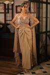 Buy_Esha L Amin_Beige Open Neck Embroidered Border Long Cape _at_Aza_Fashions