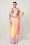 Buy_Sayisha_Peach Chinon, Chiffon, Silk Embroidery, Beads Pre-draped Saree With Blouse _at_Aza_Fashions