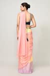 Shop_Sayisha_Peach Chinon, Chiffon, Silk Embroidery, Beads Pre-draped Saree With Blouse _at_Aza_Fashions
