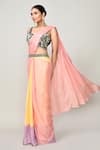 Sayisha_Peach Chinon, Chiffon, Silk Embroidery, Beads Pre-draped Saree With Blouse _Online_at_Aza_Fashions