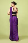 Shop_Sayisha_Purple Chinon, Chiffon, Silk V-neck Pre-draped Saree With Sleeveless Blouse _at_Aza_Fashions