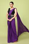 Sayisha_Purple Chinon, Chiffon, Silk V-neck Pre-draped Saree With Sleeveless Blouse _at_Aza_Fashions