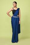 Buy_Sayisha_Blue Chinon, Chiffon, Silk Sweetheart Neck Pre-draped Saree With Blouse _at_Aza_Fashions