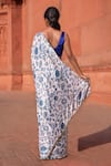 Shop_Naintara Bajaj_White Chinon Fringe V-neck Floral Print Pre-draped Saree With Blouse _at_Aza_Fashions