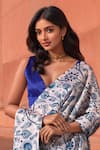 Naintara Bajaj_White Chinon Fringe V-neck Floral Print Pre-draped Saree With Blouse _at_Aza_Fashions