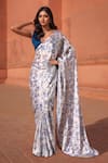 Buy_Naintara Bajaj_White Chinon V-neck Floral Print Pre-draped Saree With Blouse _at_Aza_Fashions