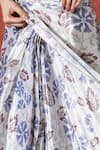 Naintara Bajaj_White Chinon V-neck Floral Print Pre-draped Saree With Blouse _Online_at_Aza_Fashions