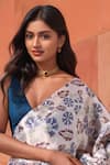 Buy_Naintara Bajaj_White Chinon V-neck Floral Print Pre-draped Saree With Blouse _Online_at_Aza_Fashions
