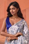 Shop_Naintara Bajaj_White Chinon V-neck Floral Print Pre-draped Saree With Blouse _Online_at_Aza_Fashions