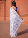 Shop_Naintara Bajaj_White Chinon V-neck Floral Print Pre-draped Saree With Blouse _at_Aza_Fashions