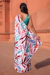 Shop_Naintara Bajaj_White Chinon V-neck Leaf Print Pre-draped Saree With Blouse _at_Aza_Fashions
