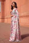 Shop_Naintara Bajaj_Pink Chinon V-neck Floral Bloom Print Pre-draped Saree With Blouse _Online_at_Aza_Fashions