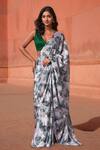 Buy_Naintara Bajaj_White Chinon V-neck Leaf Print Pre-draped Saree With Blouse _at_Aza_Fashions