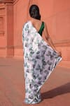 Shop_Naintara Bajaj_White Chinon V-neck Leaf Print Pre-draped Saree With Blouse _at_Aza_Fashions