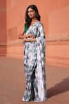 Shop_Naintara Bajaj_White Chinon V-neck Leaf Print Pre-draped Saree With Blouse _Online_at_Aza_Fashions