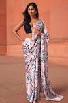 Buy_Naintara Bajaj_White Chinon V-neck Abstract Print Pre-draped Saree With Blouse _at_Aza_Fashions