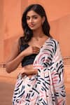 Shop_Naintara Bajaj_White Chinon V-neck Abstract Print Pre-draped Saree With Blouse _Online_at_Aza_Fashions