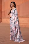 Naintara Bajaj_White Chinon V-neck Abstract Print Pre-draped Saree With Blouse _at_Aza_Fashions