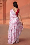 Shop_Naintara Bajaj_White Chinon, Brocade V-neck Geometric Print Pre-draped Saree With Blouse _at_Aza_Fashions