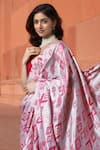 Buy_Naintara Bajaj_White Chinon, Brocade V-neck Geometric Print Pre-draped Saree With Blouse _Online_at_Aza_Fashions
