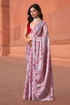 Shop_Naintara Bajaj_White Chinon, Brocade V-neck Geometric Print Pre-draped Saree With Blouse _Online_at_Aza_Fashions
