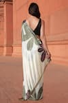 Shop_Naintara Bajaj_Off White Chinon V-neck Floral Bloom Print Pre-draped Saree With Blouse _at_Aza_Fashions
