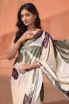 Shop_Naintara Bajaj_Off White Chinon V-neck Floral Bloom Print Pre-draped Saree With Blouse _Online_at_Aza_Fashions