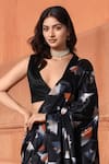 Naintara Bajaj_Black Chinon Geometric Print Pre-draped Saree With Blouse _at_Aza_Fashions