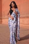 Buy_Naintara Bajaj_Lavender Chinon Tassels V-neck Floral Print Pre-draped Saree With Blouse _at_Aza_Fashions