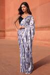 Shop_Naintara Bajaj_Lavender Chinon Tassels V-neck Floral Print Pre-draped Saree With Blouse _Online_at_Aza_Fashions