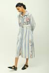 OFRIDA_Sky Blue Poplin Embroidery Collared Bloomist Striped Floral Dress _Online_at_Aza_Fashions