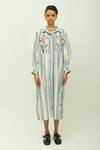 Buy_OFRIDA_Sky Blue Poplin Embroidery Collared Bloomist Striped Floral Dress _Online_at_Aza_Fashions