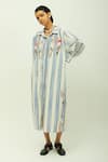 Shop_OFRIDA_Sky Blue Poplin Embroidery Collared Bloomist Striped Floral Dress _Online_at_Aza_Fashions