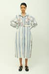 Buy_OFRIDA_Sky Blue Poplin Embroidery Collared Bloomist Striped Floral Dress _at_Aza_Fashions