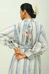 Buy_OFRIDA_Sky Blue Poplin Embroidery Collared Bloomist Striped Floral Dress 