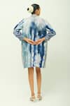 Shop_OFRIDA_Blue Mandarin Collar Whim Dobby Abstract Print Dress _at_Aza_Fashions