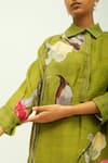 Buy_OFRIDA_Olive Green Doriya Collared Dusk Leaf Dobby Floral Print Shirt Dress _Online_at_Aza_Fashions