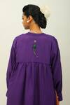 Shop_OFRIDA_Purple Embroidery Split V-neck Thistle Floral Sushi Checks Dress _at_Aza_Fashions