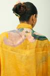 OFRIDA_Mustard Collared Sol Dobby Pleated And Abstract Print Shirt _Online_at_Aza_Fashions
