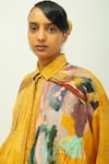 Buy_OFRIDA_Mustard Collared Sol Dobby Pleated And Abstract Print Shirt _Online_at_Aza_Fashions