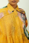 OFRIDA_Mustard Collared Sol Dobby Pleated And Abstract Print Shirt _at_Aza_Fashions