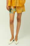 OFRIDA_Mustard Sol Dotted Dobby Printed Shorts _Online_at_Aza_Fashions